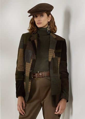 Ruskea / oliivi naisten Ralph Lauren Hailey Patchwork Tweed -takit