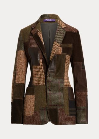 Ruskea / oliivi naisten Ralph Lauren Hailey Patchwork Tweed -takit