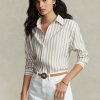 Ruskea / valkoinen Naisten Ralph Lauren Relaxed Fit raidalliset pellavapaidat Ruskea / valkoinen Naisten Ralph Lauren Relaxed Fit raidalliset pellavapaidat