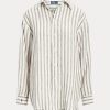 Ruskea / valkoinen Naisten Ralph Lauren Relaxed Fit raidalliset pellavapaidat Ruskea / valkoinen Naisten Ralph Lauren Relaxed Fit raidalliset pellavapaidat