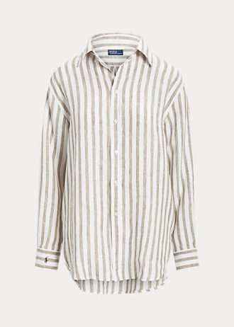 Ruskea / valkoinen Naisten Ralph Lauren Relaxed Fit raidalliset pellavapaidat Ruskea / valkoinen Naisten Ralph Lauren Relaxed Fit raidalliset pellavapaidat