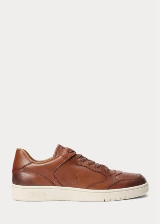 Ruskeat miesten Ralph Lauren Court -nahkaiset tennarit Ruskeat miesten Ralph Lauren Court -nahkaiset tennarit