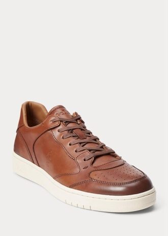 Ruskeat miesten Ralph Lauren Court -nahkaiset tennarit Ruskeat miesten Ralph Lauren Court -nahkaiset tennarit