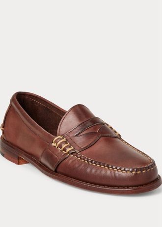Ruskeat miesten Ralph Lauren Edricin nahkaiset Penny Loaferit