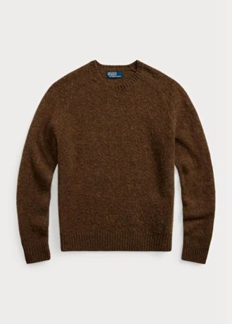 Ruskeat miesten Ralph Lauren mokkanahkaiset villaiset neulepuserot Ruskeat miesten Ralph Lauren mokkanahkaiset villaiset neulepuserot