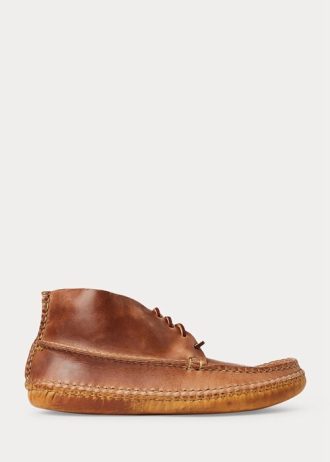 Ruskeat miesten Ralph Lauren nahkaiset Chukka-tyyliset mokasiinisaappaat Ruskeat miesten Ralph Lauren nahkaiset Chukka-tyyliset mokasiinisaappaat