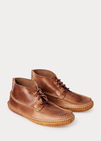 Ruskeat miesten Ralph Lauren nahkaiset Chukka-tyyliset mokasiinisaappaat Ruskeat miesten Ralph Lauren nahkaiset Chukka-tyyliset mokasiinisaappaat