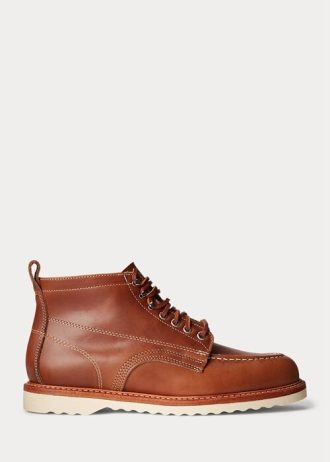 Ruskeat miesten Ralph Lauren -nahkaiset nauhasaappaat Ruskeat miesten Ralph Lauren -nahkaiset nauhasaappaat