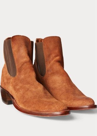 Ruskeat miesten Ralph Lauren Plainview mokkanahkaiset Chelsea-saappaat Ruskeat miesten Ralph Lauren Plainview mokkanahkaiset Chelsea-saappaat