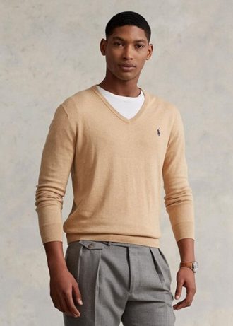 Ruskeat miesten Ralph Lauren Slim Fit -kuvioidut puuvillaiset neulepuserot Ruskeat miesten Ralph Lauren Slim Fit -kuvioidut puuvillaiset neulepuserot