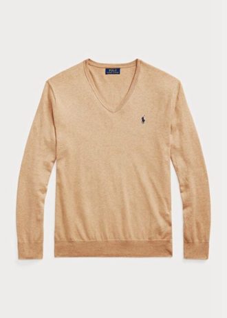 Ruskeat miesten Ralph Lauren Slim Fit -kuvioidut puuvillaiset neulepuserot Ruskeat miesten Ralph Lauren Slim Fit -kuvioidut puuvillaiset neulepuserot