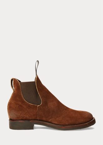 Ruskeat miesten Ralph Lauren Suede Chelsea -saappaat Ruskeat miesten Ralph Lauren Suede Chelsea -saappaat