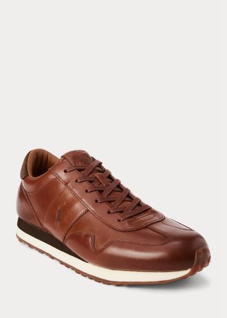 Ruskeat miesten Ralph Lauren Train 85 -nahkaiset tennarit Ruskeat miesten Ralph Lauren Train 85 -nahkaiset tennarit