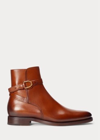 Ruskeat miesten Ralph Lauren Welingtonin kiillotetut vasikannahkasaappaat Ruskeat miesten Ralph Lauren Welingtonin kiillotetut vasikannahkasaappaat