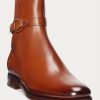 Ruskeat miesten Ralph Lauren Welingtonin kiillotetut vasikannahkasaappaat Ruskeat miesten Ralph Lauren Welingtonin kiillotetut vasikannahkasaappaat