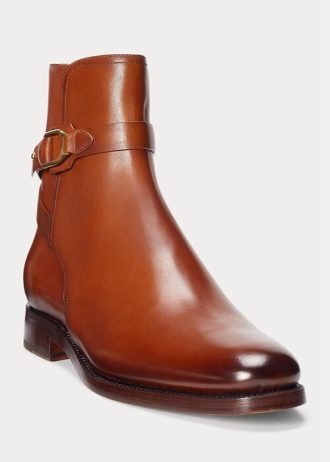 Ruskeat miesten Ralph Lauren Welingtonin kiillotetut vasikannahkasaappaat Ruskeat miesten Ralph Lauren Welingtonin kiillotetut vasikannahkasaappaat