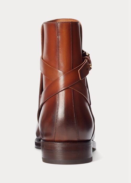 Ruskeat miesten Ralph Lauren Welingtonin kiillotetut vasikannahkasaappaat Ruskeat miesten Ralph Lauren Welingtonin kiillotetut vasikannahkasaappaat