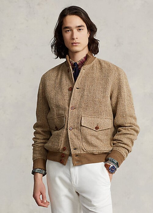 Ruskeat miesten Ralph Laurenin pellavasekoitetut Tweed-takit Ruskeat miesten Ralph Laurenin pellavasekoitetut Tweed-takit