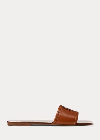 Ruskeat naisten Ralph Lauren Andela kiillotetut vasikannahkaiset sandaalit Ruskeat naisten Ralph Lauren Andela kiillotetut vasikannahkaiset sandaalit