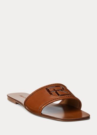 Ruskeat naisten Ralph Lauren Andela kiillotetut vasikannahkaiset sandaalit Ruskeat naisten Ralph Lauren Andela kiillotetut vasikannahkaiset sandaalit
