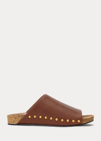 Ruskeat naisten Ralph Lauren Calfskin nahkaiset niittisandaalit Ruskeat naisten Ralph Lauren Calfskin nahkaiset niittisandaalit