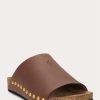 Ruskeat naisten Ralph Lauren Calfskin nahkaiset niittisandaalit Ruskeat naisten Ralph Lauren Calfskin nahkaiset niittisandaalit