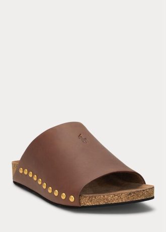 Ruskeat naisten Ralph Lauren Calfskin nahkaiset niittisandaalit Ruskeat naisten Ralph Lauren Calfskin nahkaiset niittisandaalit