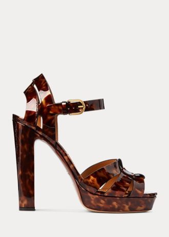 Ruskeat naisten Ralph Lauren Callahan Patent Calfskin sandaalit Ruskeat naisten Ralph Lauren Callahan Patent Calfskin sandaalit