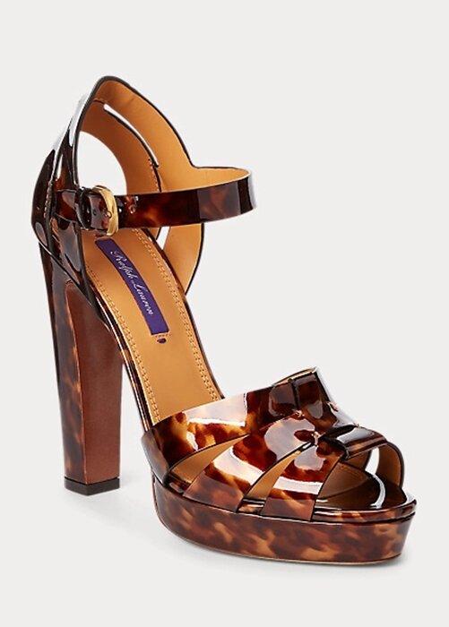 Ruskeat naisten Ralph Lauren Callahan Patent Calfskin sandaalit Ruskeat naisten Ralph Lauren Callahan Patent Calfskin sandaalit
