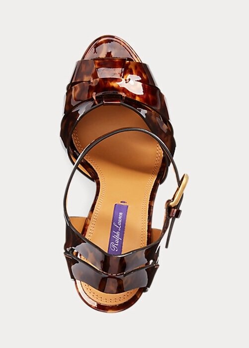 Ruskeat naisten Ralph Lauren Callahan Patent Calfskin sandaalit Ruskeat naisten Ralph Lauren Callahan Patent Calfskin sandaalit