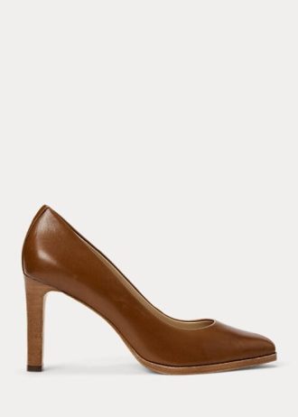 Ruskeat naisten Ralph Lauren Camila kiillotetut nahkakorkokengät Ruskeat naisten Ralph Lauren Camila kiillotetut nahkakorkokengät