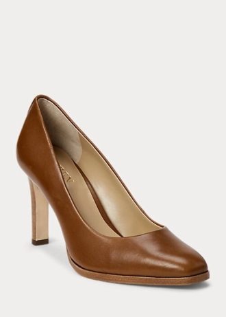 Ruskeat naisten Ralph Lauren Camila kiillotetut nahkakorkokengät Ruskeat naisten Ralph Lauren Camila kiillotetut nahkakorkokengät