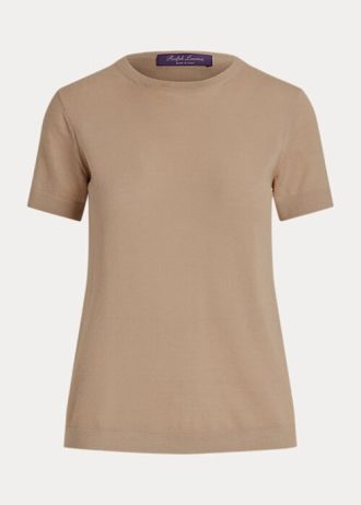 Ruskeat naisten Ralph Lauren Cashmere Jersey lyhythihaiset villapaidat Ruskeat naisten Ralph Lauren Cashmere Jersey lyhythihaiset villapaidat