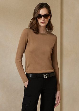 Ruskeat naisten Ralph Lauren Cashmere -neulepuserot Ruskeat naisten Ralph Lauren Cashmere -neulepuserot