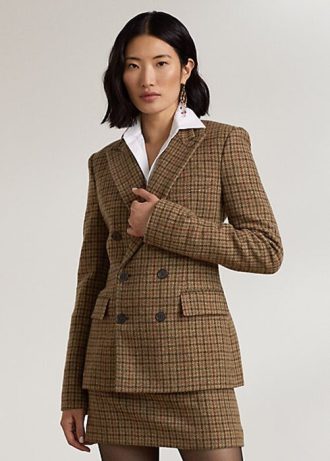 Ruskeat naisten Ralph Lauren Donaldson -ruudulliset Tweed-takit
