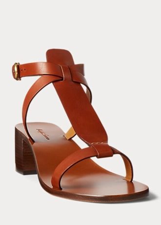 Ruskeat naisten Ralph Lauren Dyllon kiillotetut vasikannahkaiset sandaalit Ruskeat naisten Ralph Lauren Dyllon kiillotetut vasikannahkaiset sandaalit