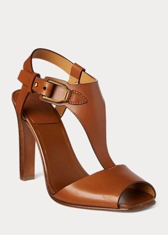 Ruskeat naisten Ralph Lauren Emilie Welington Calfskin sandaalit Ruskeat naisten Ralph Lauren Emilie Welington Calfskin sandaalit