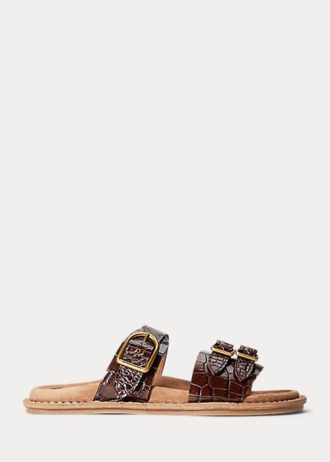 Ruskeat naisten Ralph Lauren Ezra krokotiilikuvioidut nahkasandaalit Ruskeat naisten Ralph Lauren Ezra krokotiilikuvioidut nahkasandaalit