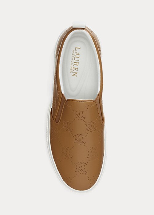 Ruskeat naisten Ralph Lauren Haddley Logo -nahkaiset lenkkarit Ruskeat naisten Ralph Lauren Haddley Logo -nahkaiset lenkkarit