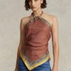Ruskeat naisten Ralph Lauren Huivi-aiheiset Mulberry Silk Halter Topit Ruskeat naisten Ralph Lauren Huivi-aiheiset Mulberry Silk Halter Topit