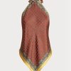 Ruskeat naisten Ralph Lauren Huivi-aiheiset Mulberry Silk Halter Topit Ruskeat naisten Ralph Lauren Huivi-aiheiset Mulberry Silk Halter Topit
