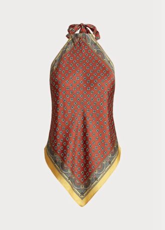 Ruskeat naisten Ralph Lauren Huivi-aiheiset Mulberry Silk Halter Topit Ruskeat naisten Ralph Lauren Huivi-aiheiset Mulberry Silk Halter Topit