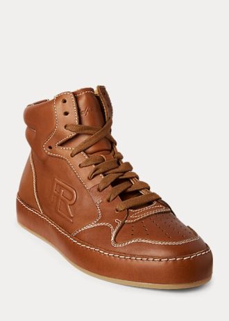 Ruskeat naisten Ralph Lauren Jaemyn Calfskin High-Top tennarit Ruskeat naisten Ralph Lauren Jaemyn Calfskin High-Top tennarit