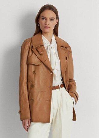 Ruskeat naisten Ralph Lauren kaksiriviset Nappan nahkatakit Ruskeat naisten Ralph Lauren kaksiriviset Nappan nahkatakit