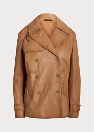 Ruskeat naisten Ralph Lauren kaksiriviset Nappan nahkatakit Ruskeat naisten Ralph Lauren kaksiriviset Nappan nahkatakit