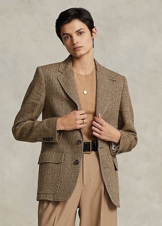 Ruskeat naisten Ralph Lauren kalanruoto-pellavasekoitusbleiserit Ruskeat naisten Ralph Lauren kalanruoto-pellavasekoitusbleiserit
