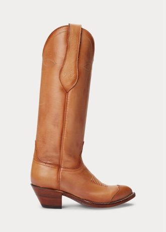 Ruskeat naisten Ralph Lauren Kiera nahkaiset cowboysaappaat