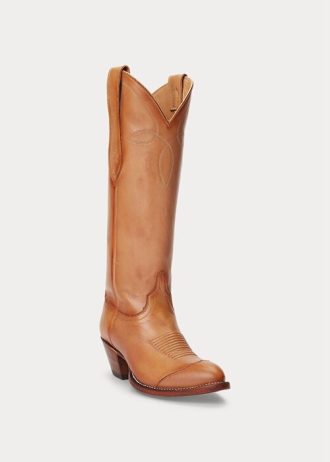 Ruskeat naisten Ralph Lauren Kiera nahkaiset cowboysaappaat