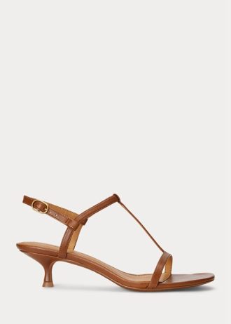 Ruskeat naisten Ralph Lauren Lambskin Kitten-Heel sandaalit Ruskeat naisten Ralph Lauren Lambskin Kitten-Heel sandaalit