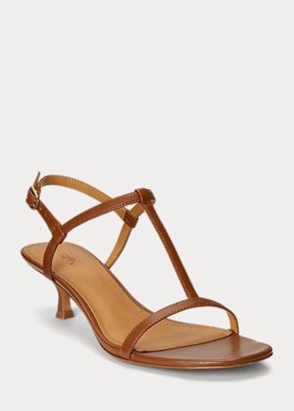 Ruskeat naisten Ralph Lauren Lambskin Kitten-Heel sandaalit Ruskeat naisten Ralph Lauren Lambskin Kitten-Heel sandaalit